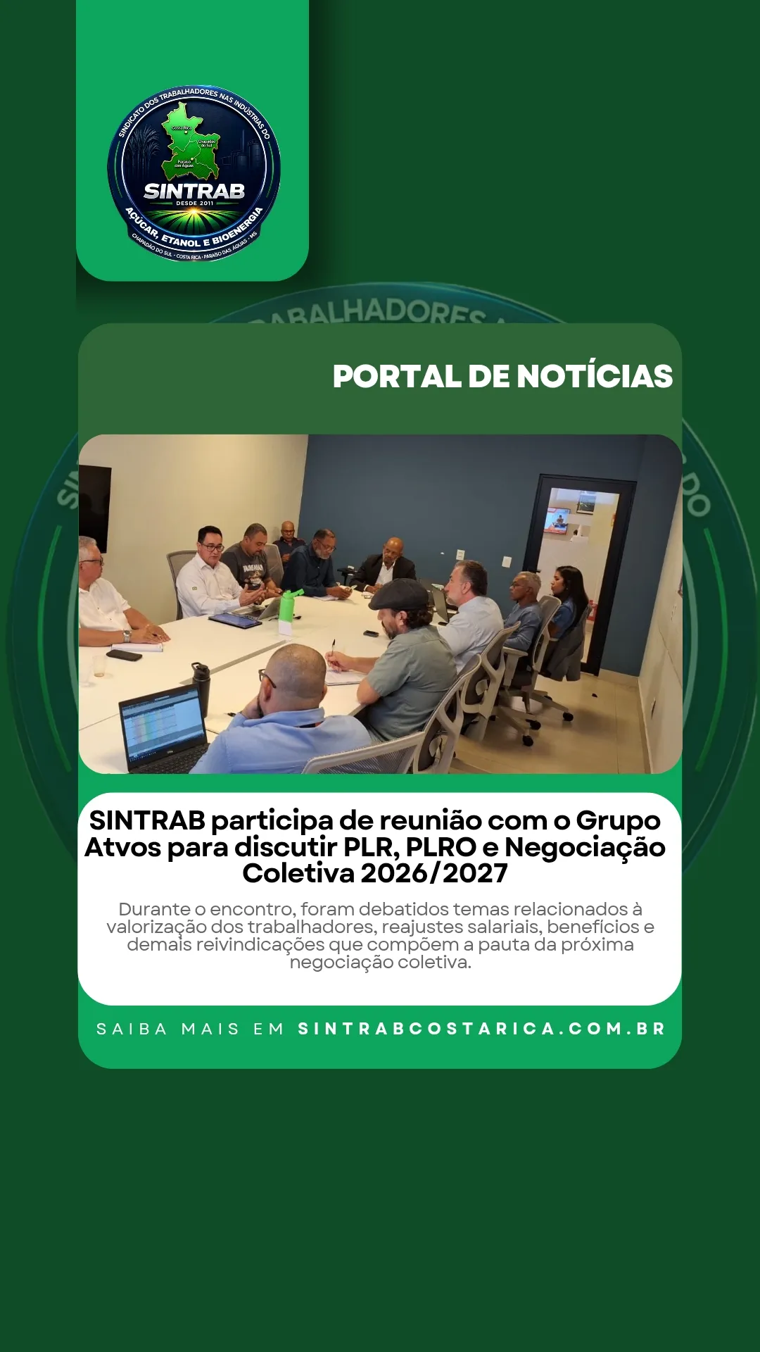 SINTRAB participa de reunião com o Grupo Atvos para discutir PLR, PLRO e Negociação Coletiva 2026/2027