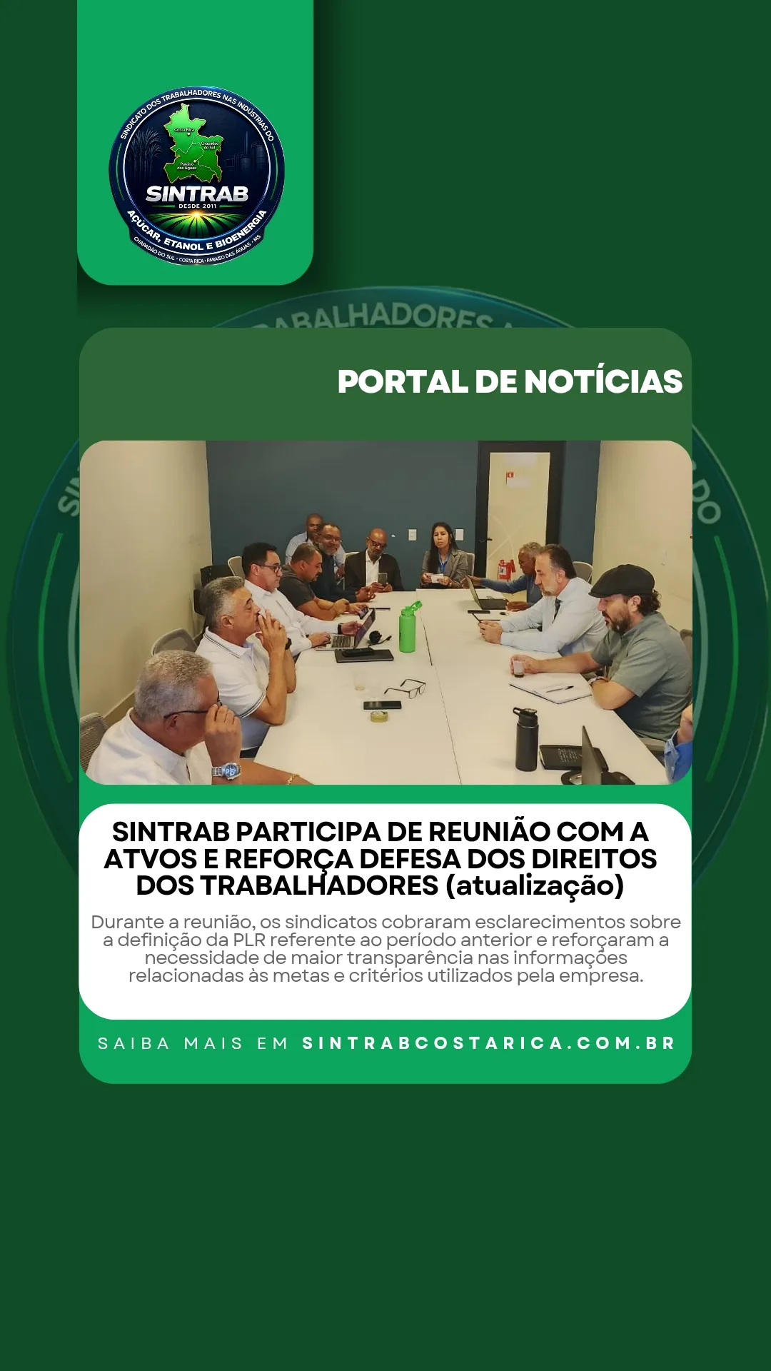 SINTRAB PARTICIPA DE REUNIÃO COM A ATVOS E REFORÇA DEFESA DOS DIREITOS DOS TRABALHADORES (atualização)