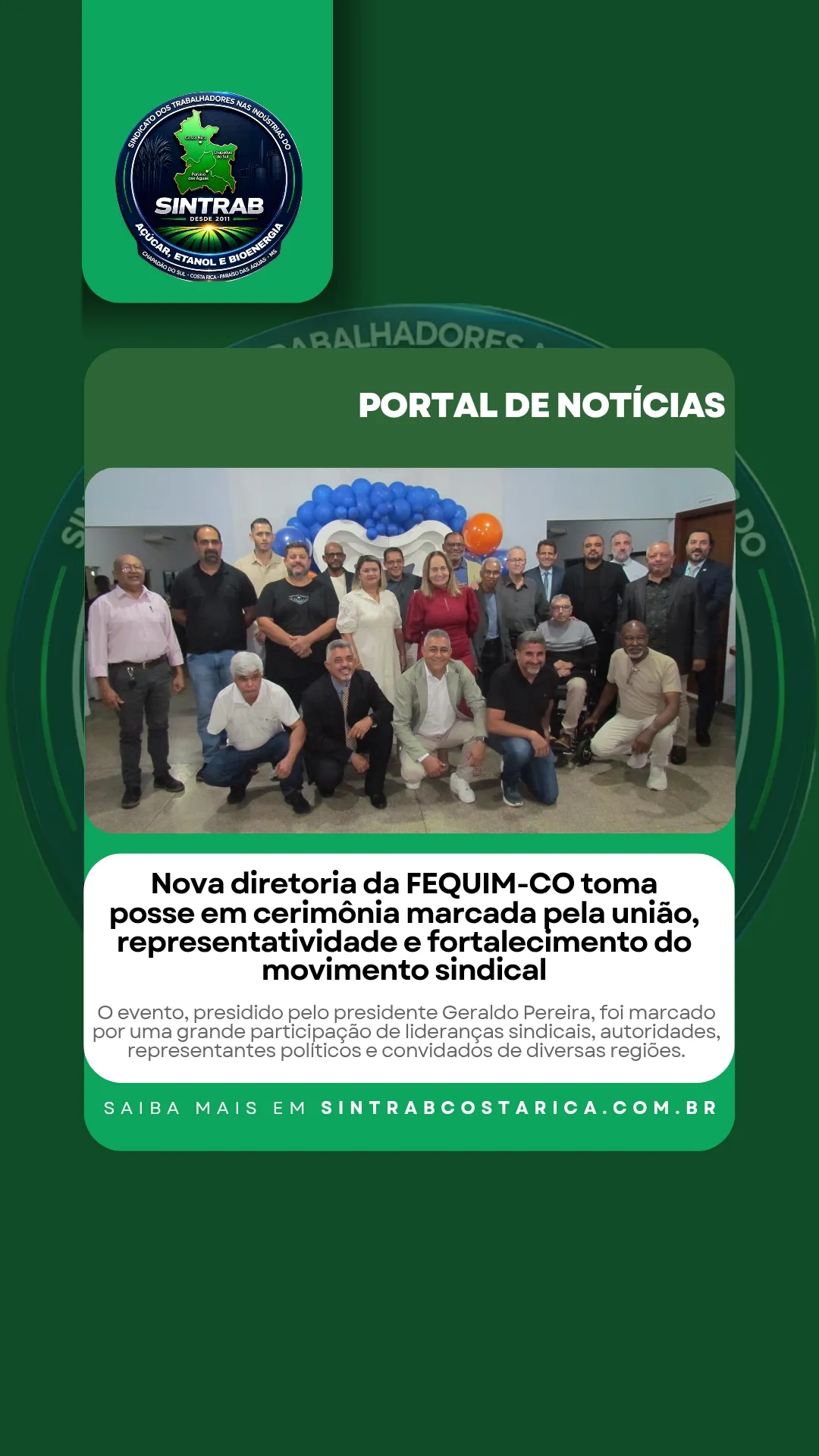 Nova diretoria da FEQUIM-CO toma posse em cerimônia marcada pela união, representatividade e fortalecimento do movimento sindical